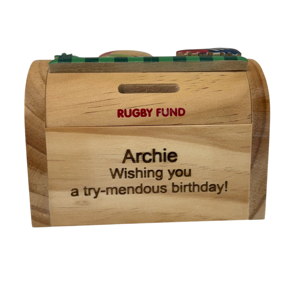 Personalised Rugby Money Box/Piggy Bank