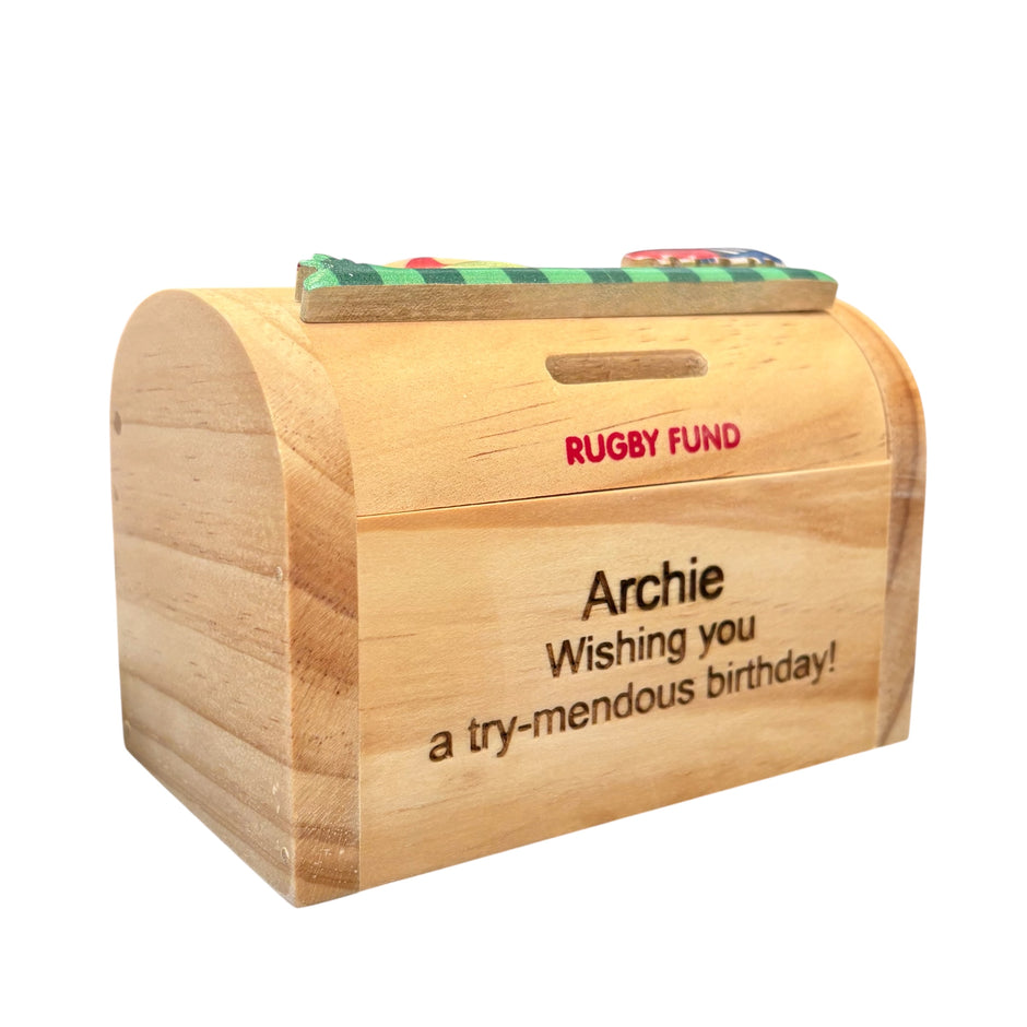 Personalised Rugby Money Box/Piggy Bank