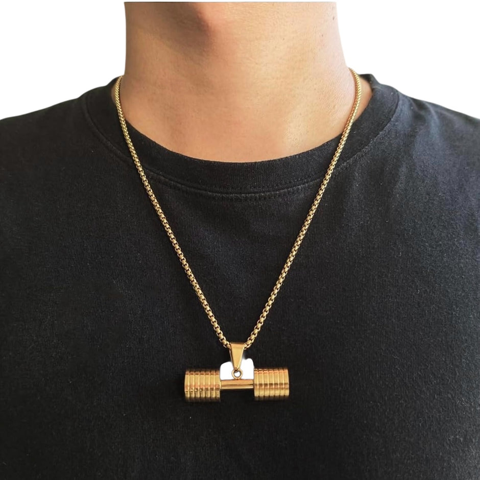 Personalised Oversized Dumbbell Necklace | Silver or Gold