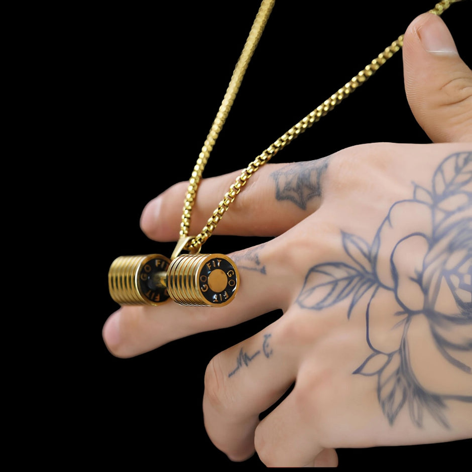 Personalised Oversized Dumbbell Necklace | Silver or Gold