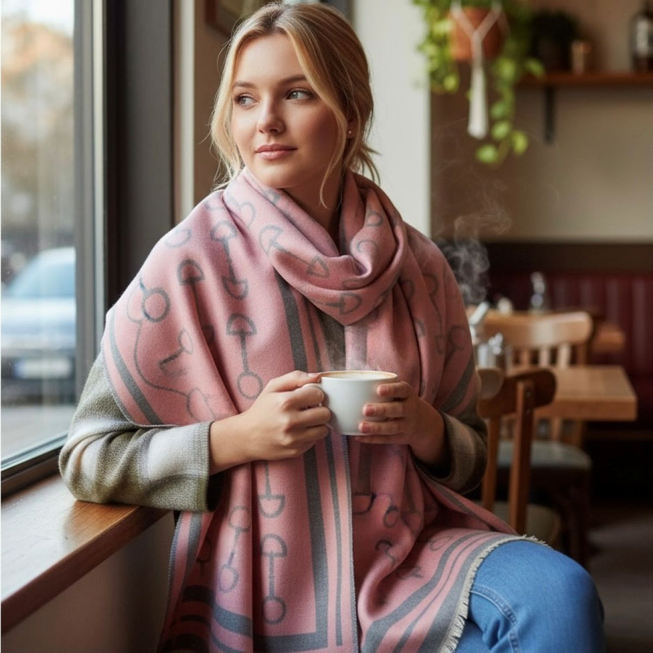 Snaffle Bit Print Scarf (Grey & Pink)
