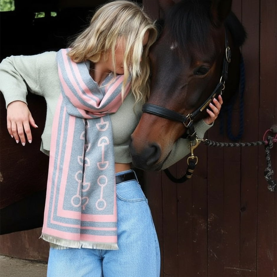 Snaffle Bit Print Scarf (Grey & Pink)