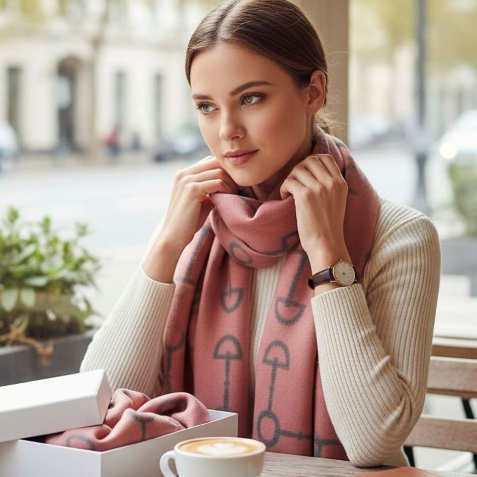Snaffle Bit Print Scarf (Grey & Pink)