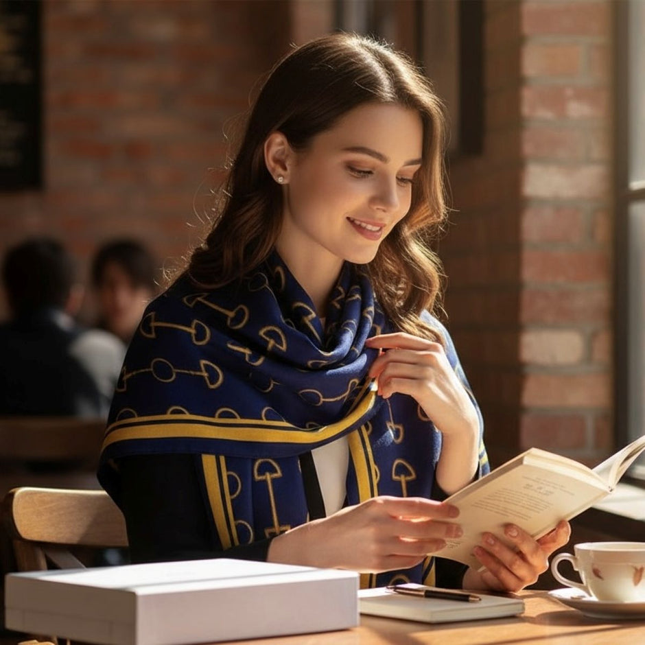 Snaffle Bit Print Scarf (Navy Blue & Yellow)