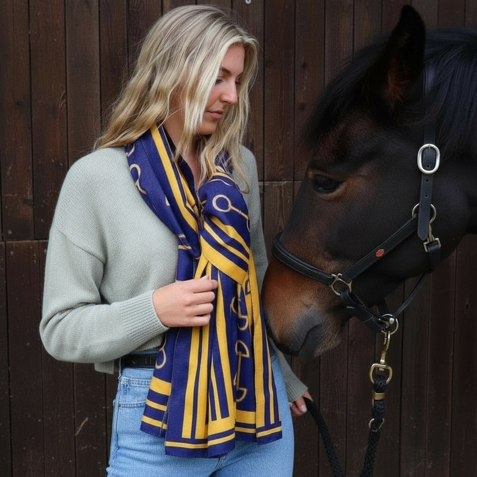 Snaffle Bit Print Scarf (Navy Blue & Yellow)