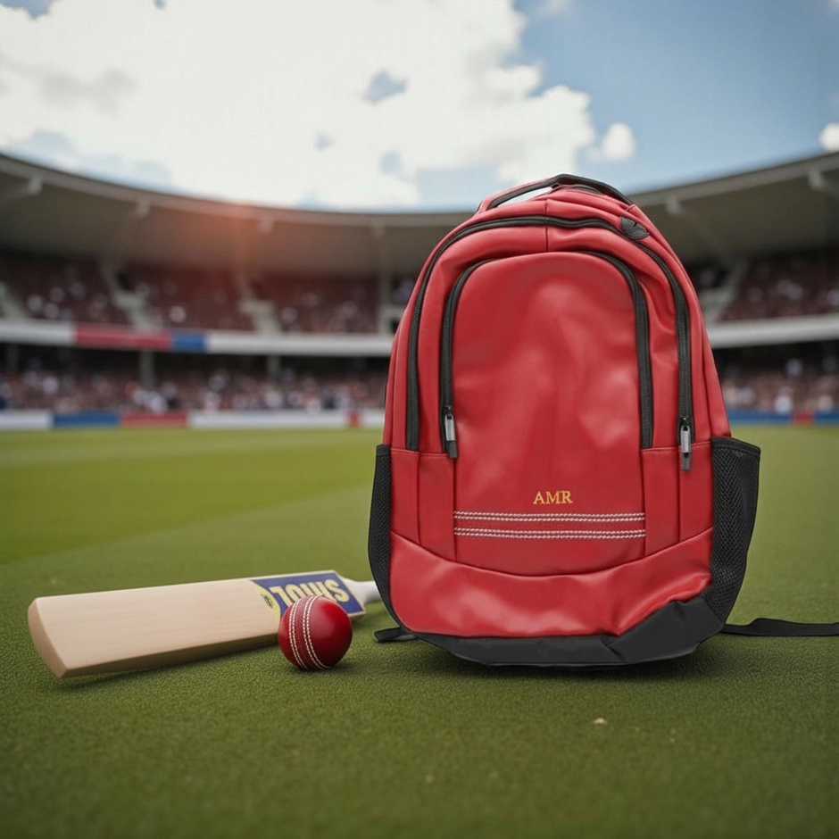 Personalised Cricket Red Rucksack