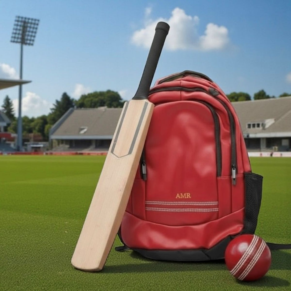 Personalised Cricket Red Rucksack