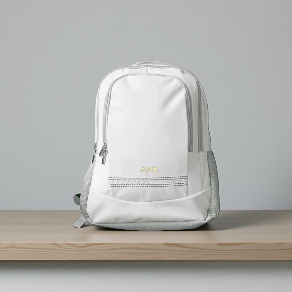 Personalised Cricket White Rucksack