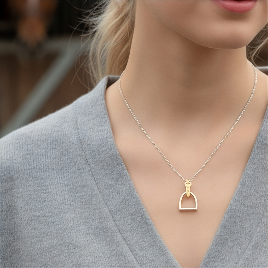 Personalised Sterling Silver and Gold Stirrup Necklace