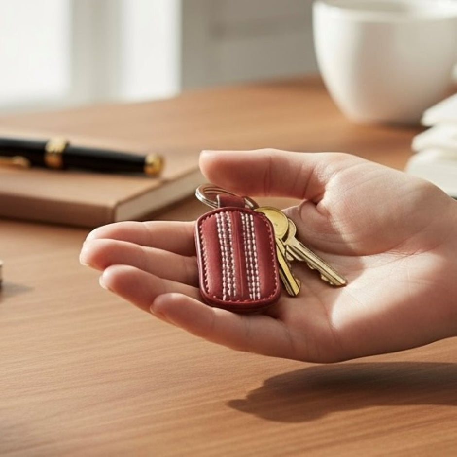 Personalised Cricket Leather Keyring
