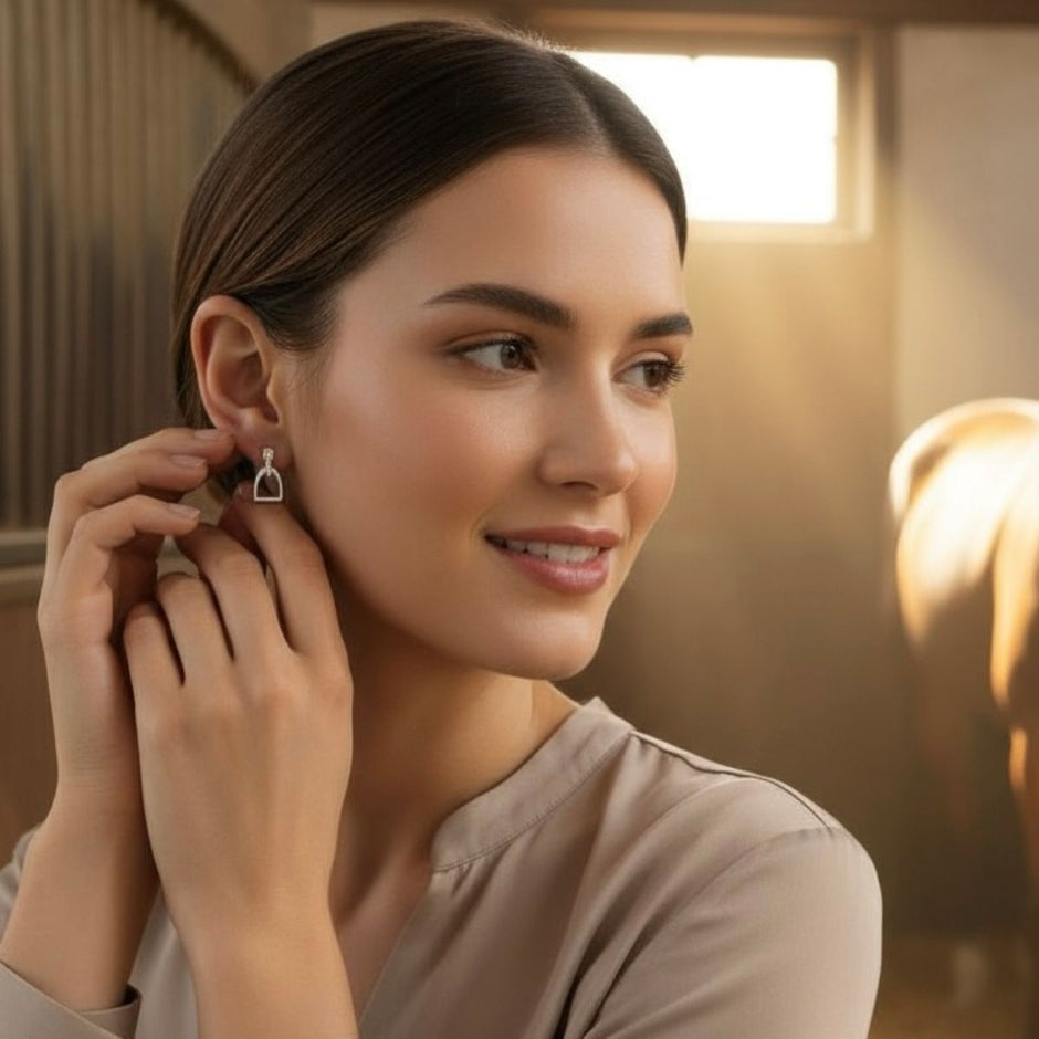 Sterling Silver & Rose Gold Equestrian Stirrup Earrings