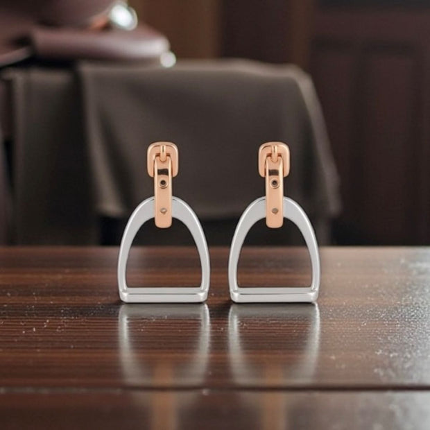 Sterling Silver & Rose Gold Equestrian Stirrup Earrings