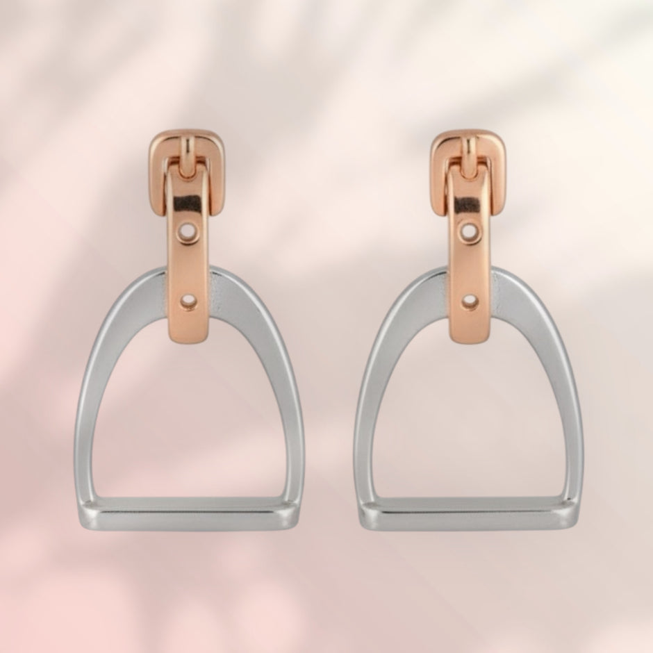 Sterling Silver & Rose Gold Equestrian Stirrup Earrings