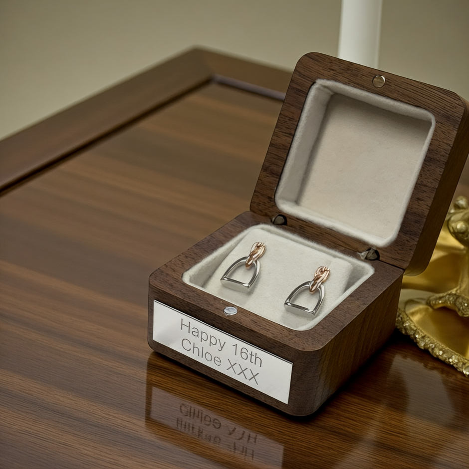 Sterling Silver & Rose Gold Equestrian Stirrup Earrings