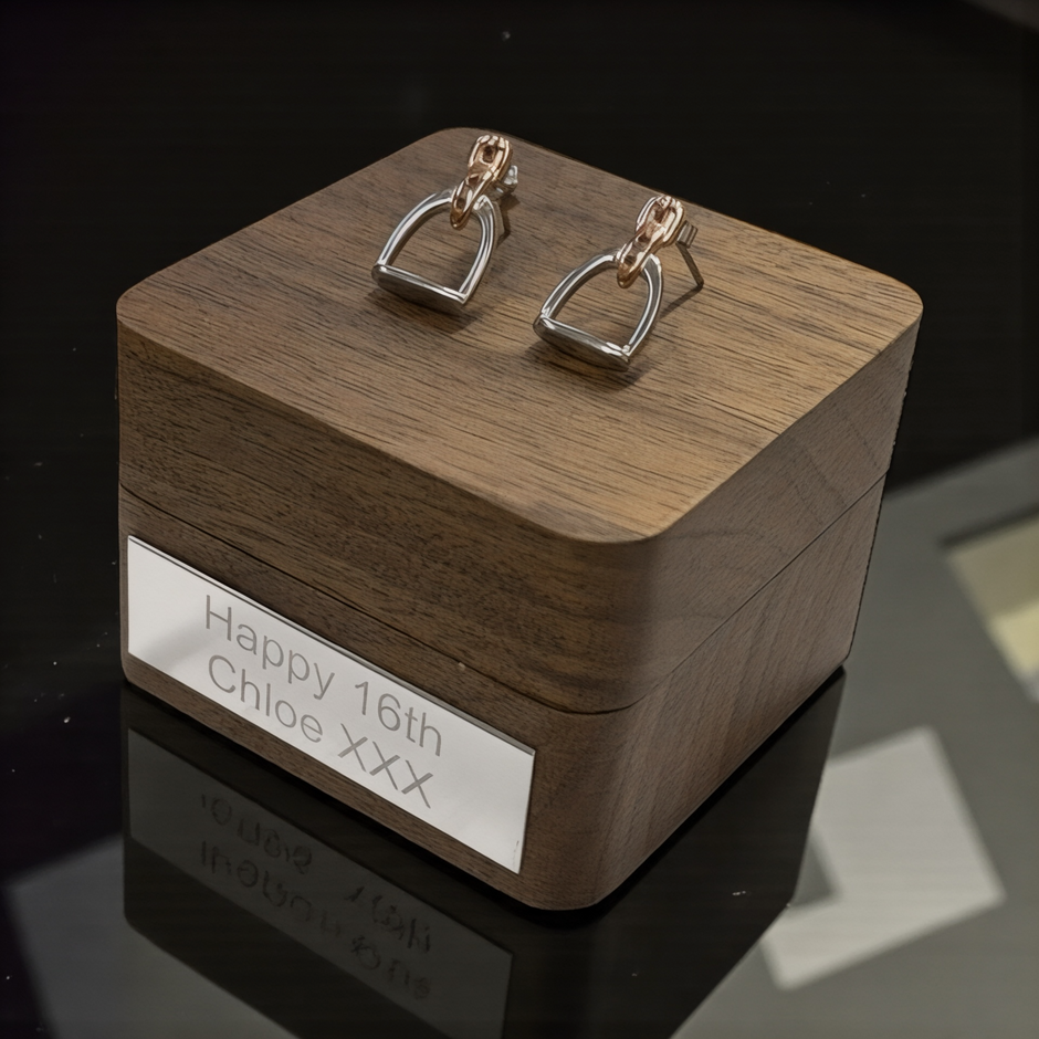 Sterling Silver & Rose Gold Equestrian Stirrup Earrings