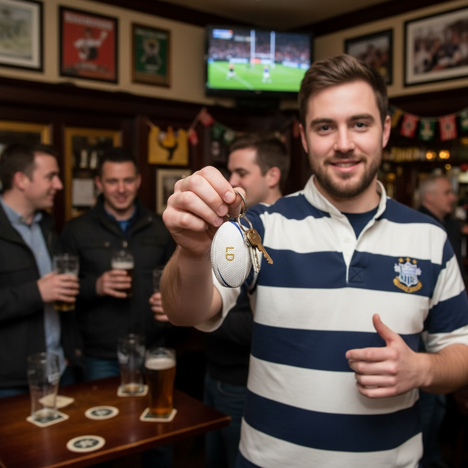 Rugby Ball Keyring - Handmade Rugby Gift for Fans