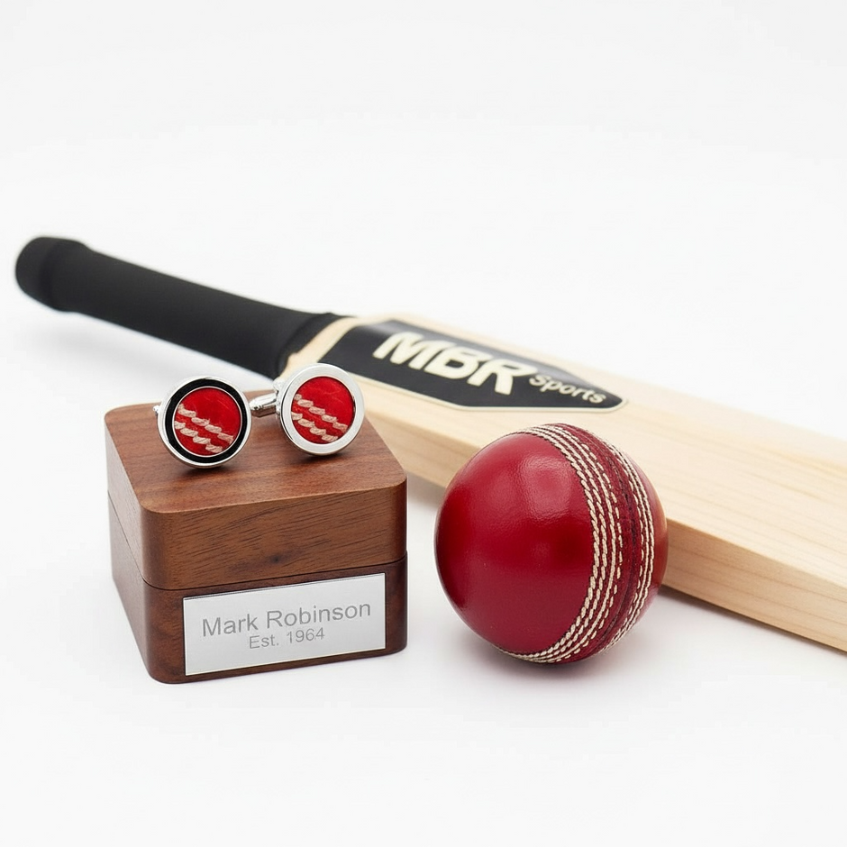 Personalised Cricket Ball Leather Cufflinks