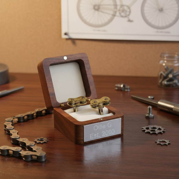 Personalised Bike Chain Cufflinks Gold