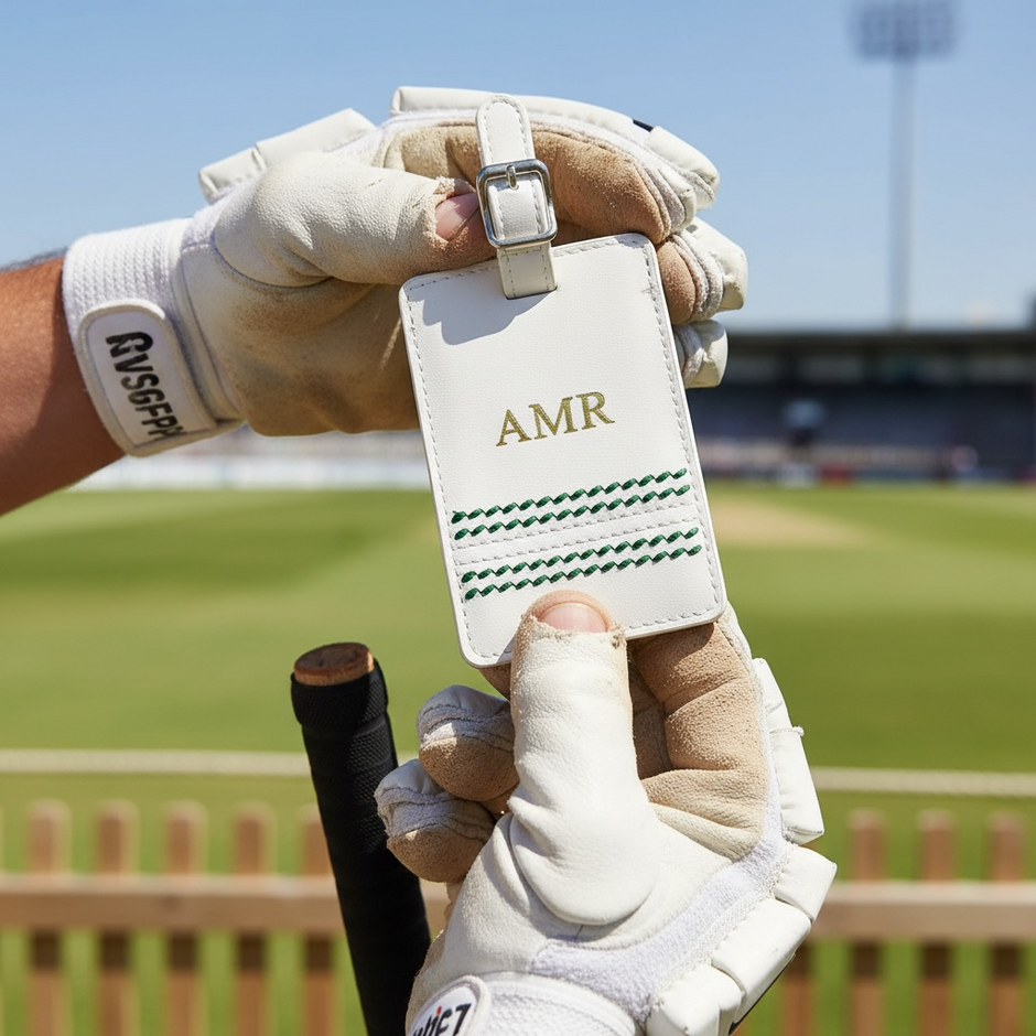Personalised White Cricket Luggage Tag