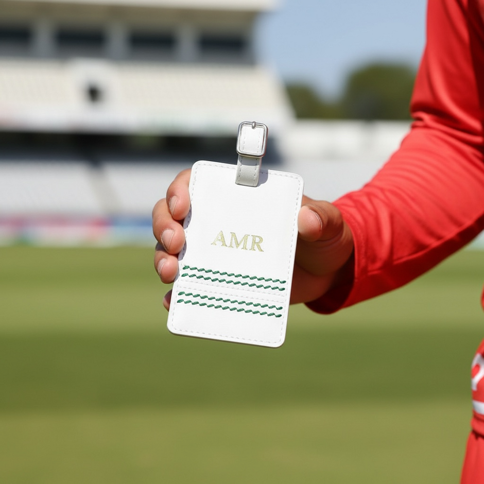 Personalised White Cricket Luggage Tag
