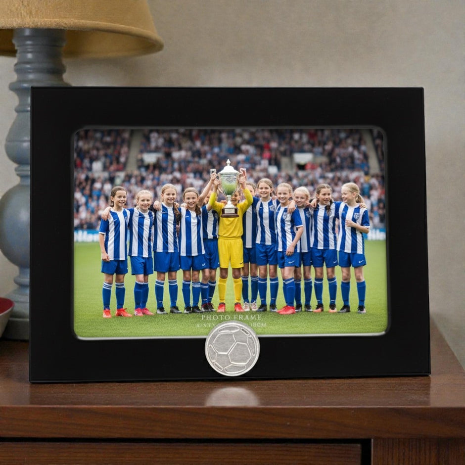 Personalised Rugby Photo Frame With Rugby Ball Motif