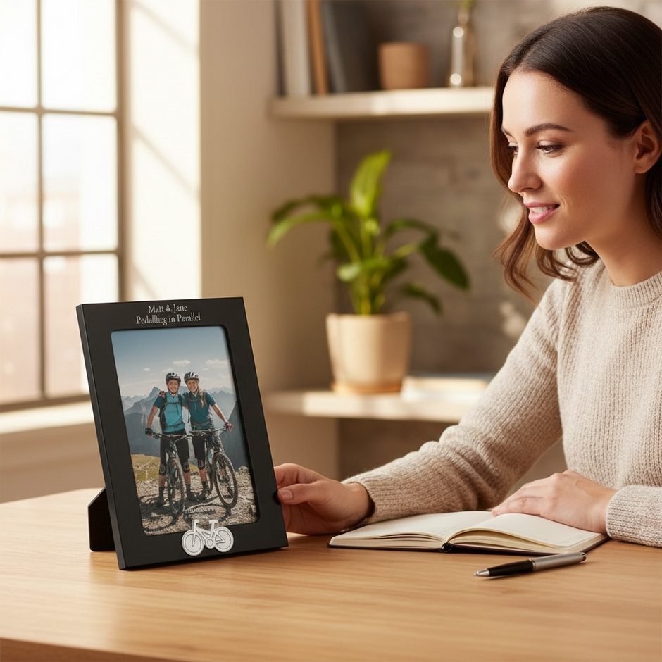 Personalised Cycling Photo Frame With Bike Motif