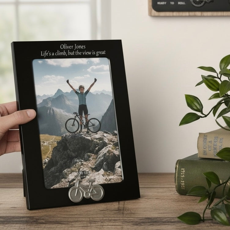 Personalised Cycling Photo Frame With Bike Motif