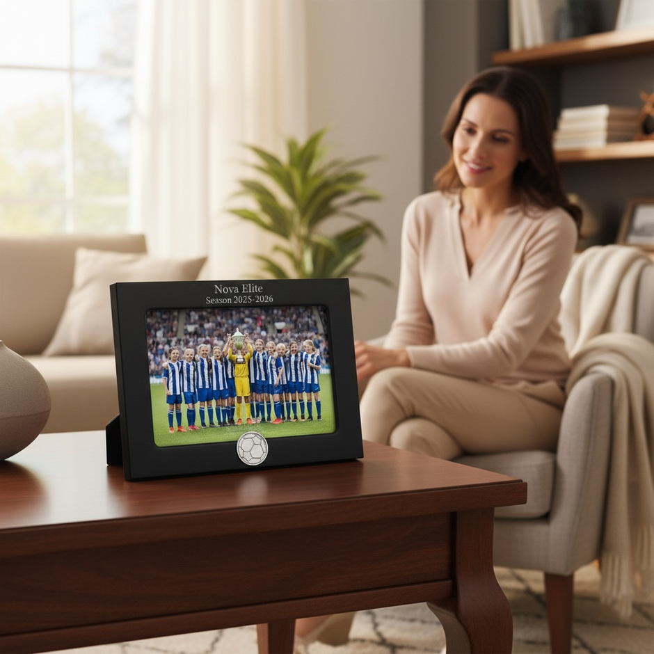 Personalised Football Photo Frame With Ball Motif