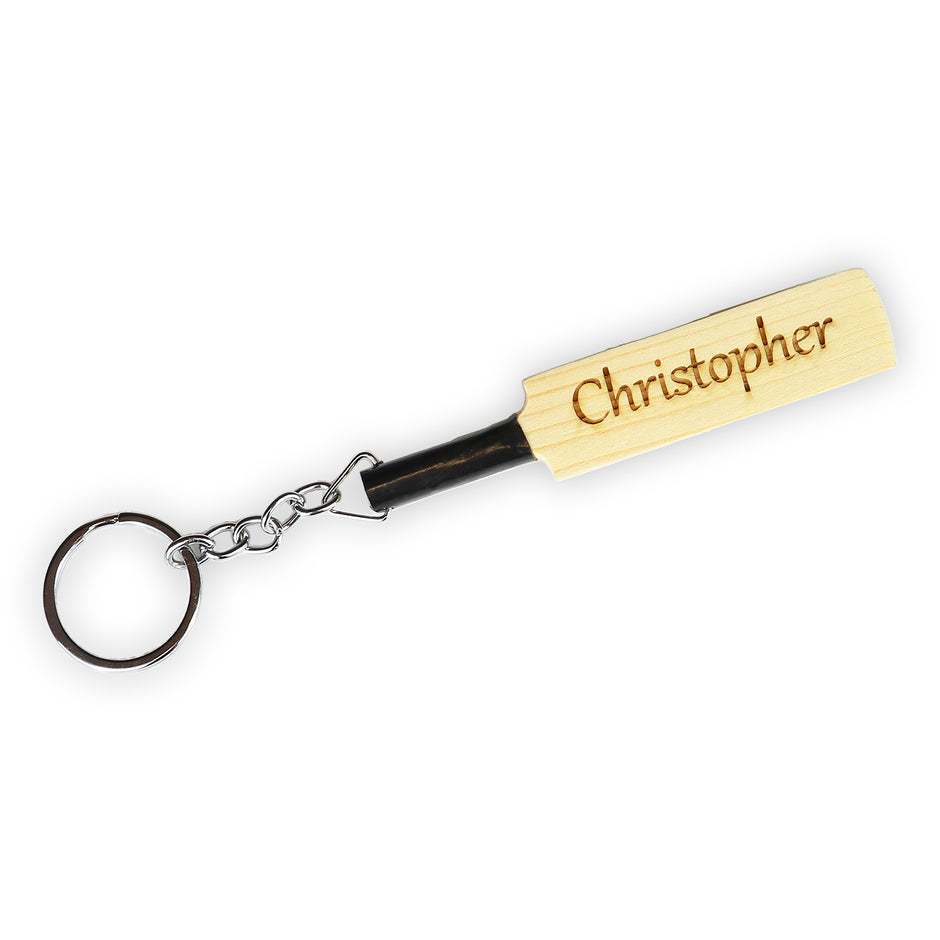 Personalised Mini Cricket Bat Keyring | Custom Engraved Cricket Gift