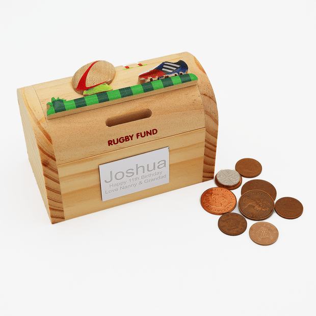 Personalised Rugby Money Box/Piggy Bank