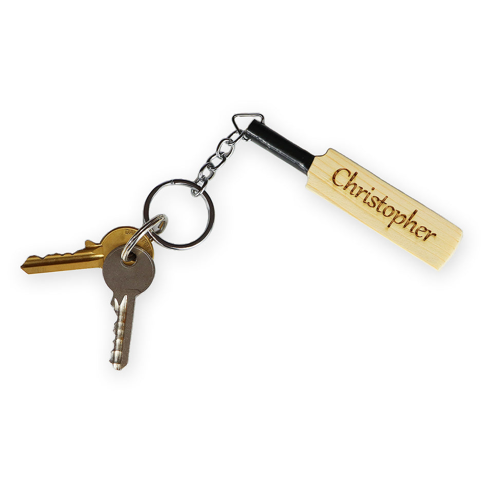 Personalised Mini Cricket Bat Keyring | Custom Engraved Cricket Gift