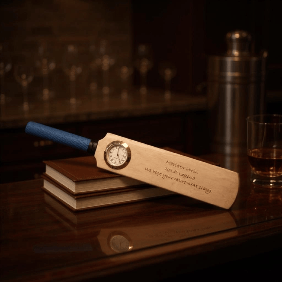 Personalised Mini Cricket Bat With Clock With Free Display Stand