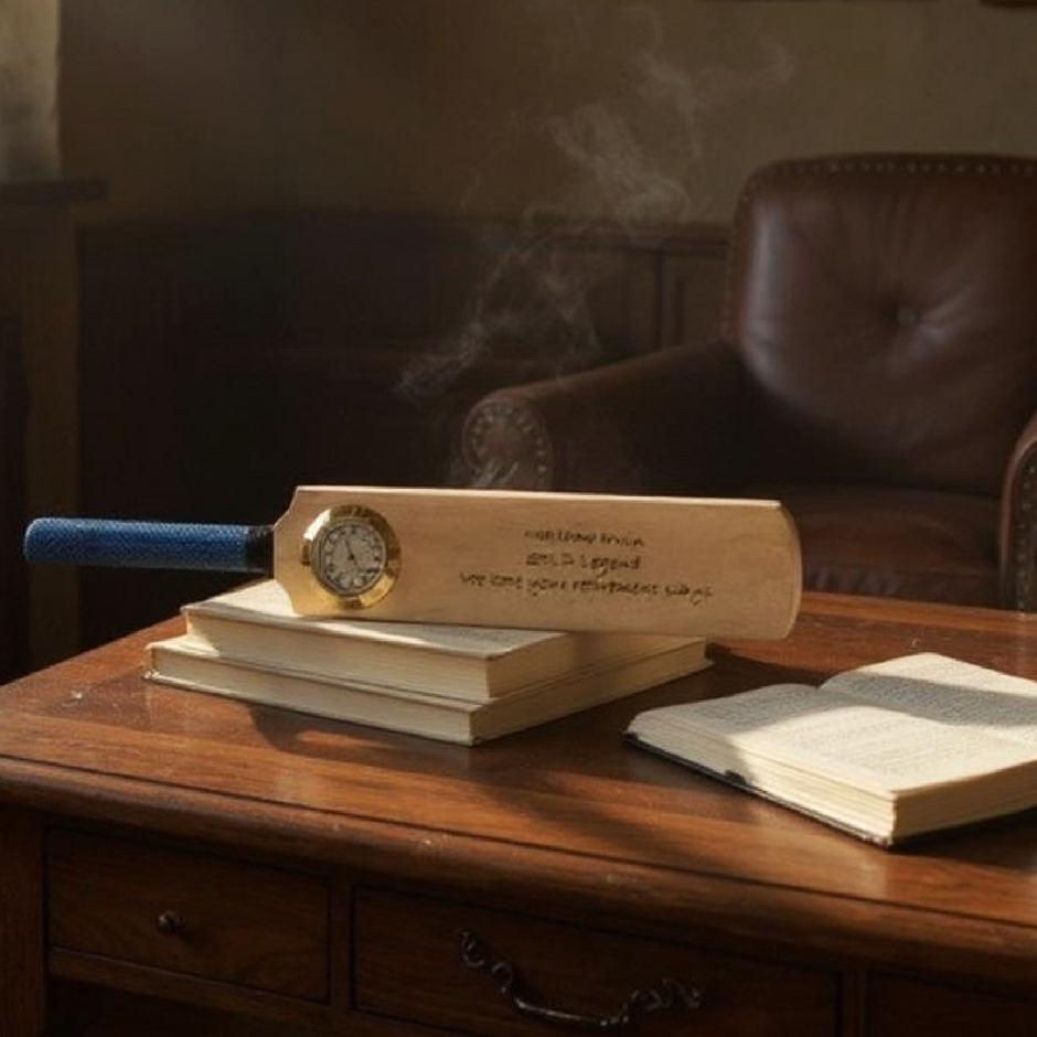 Personalised Mini Cricket Bat With Clock With Free Display Stand