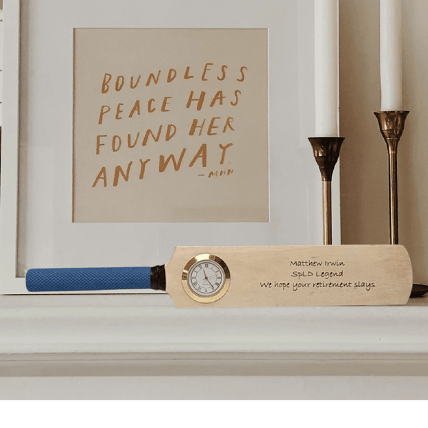 Personalised Mini Cricket Bat With Clock With Free Display Stand