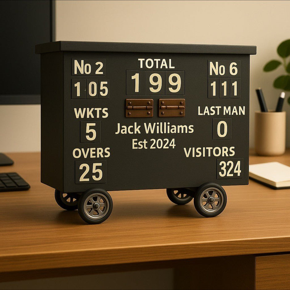 Personalised Cricket Scoreboard Desk Tidy –  Desktop Accessory for Cricket Fans