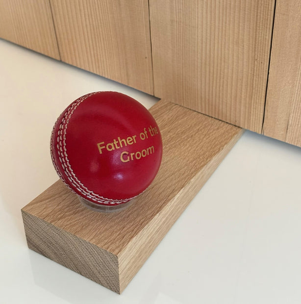 Personalised Cricket Ball Doorstop – Handmade in Oak