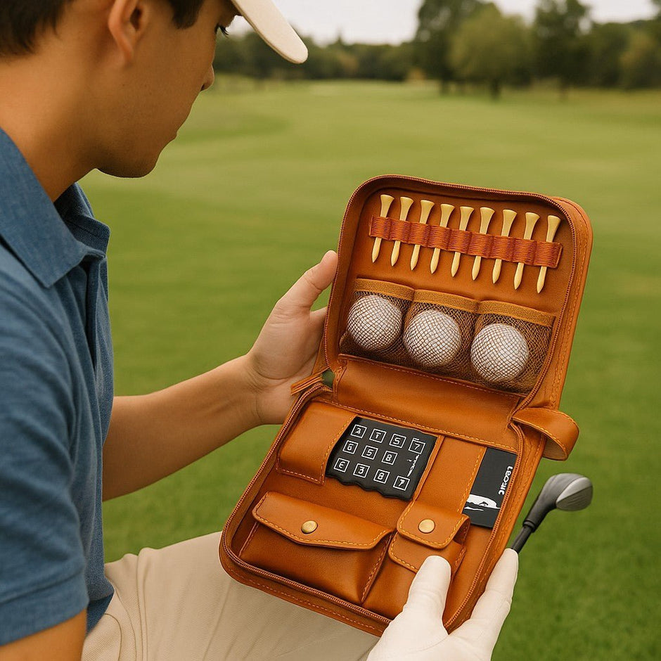 Personalised Golfer’s Accessory Gift Set – Tan Leather Case