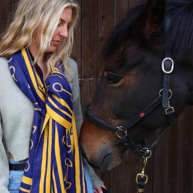Snaffle Bit Print Scarf (Navy Blue & Yellow)