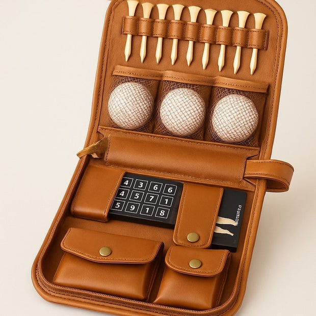 Personalised Golfer’s Accessory Gift Set – Tan Leather Case