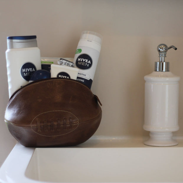 Leather Rugby Ball Washbag