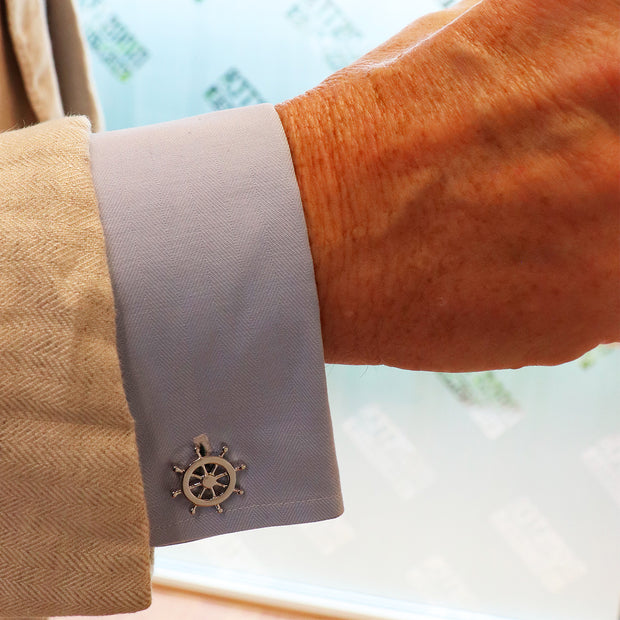 Personalised Silver Ship Wheel Cufflinks