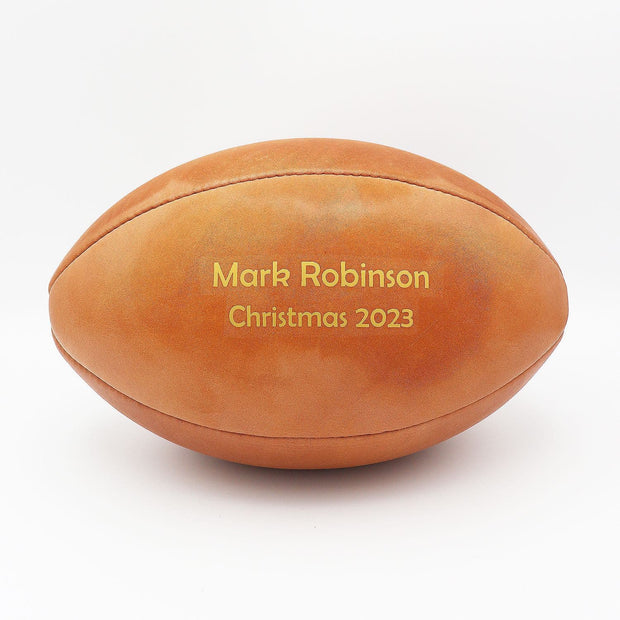 Personalised Vintage Tan Leather Rugby Ball
