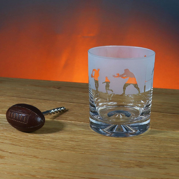 Rugby Themed Whisky Tumbler Glass